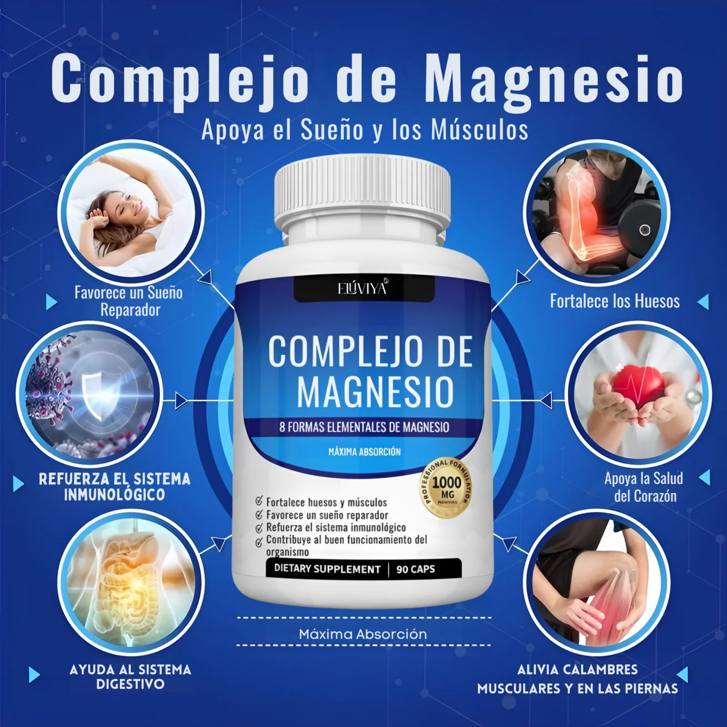 Elúviya® – Magnesio Complex para Relajación, Bienestar y Deshinchazón 90 Capsulas