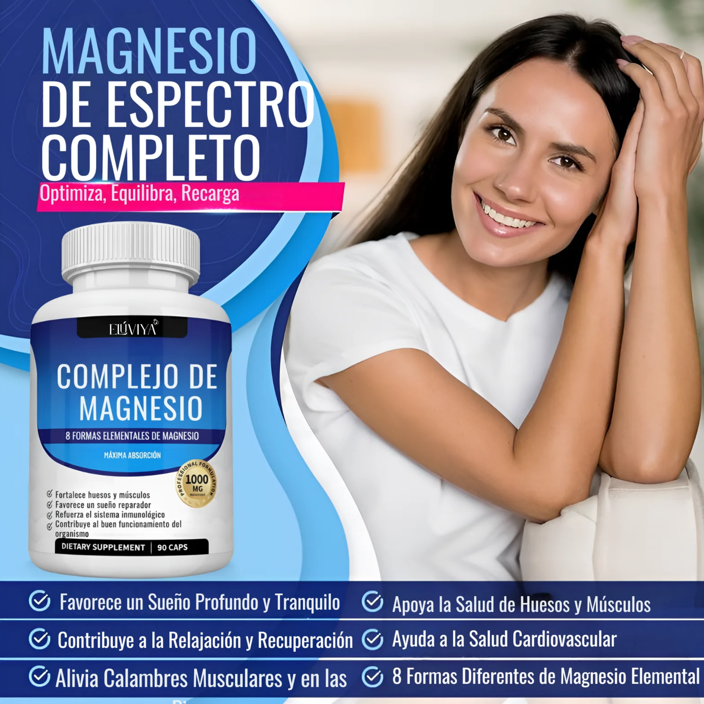 Elúviya® – Magnesio Complex para Relajación, Bienestar y Deshinchazón 90 Capsulas