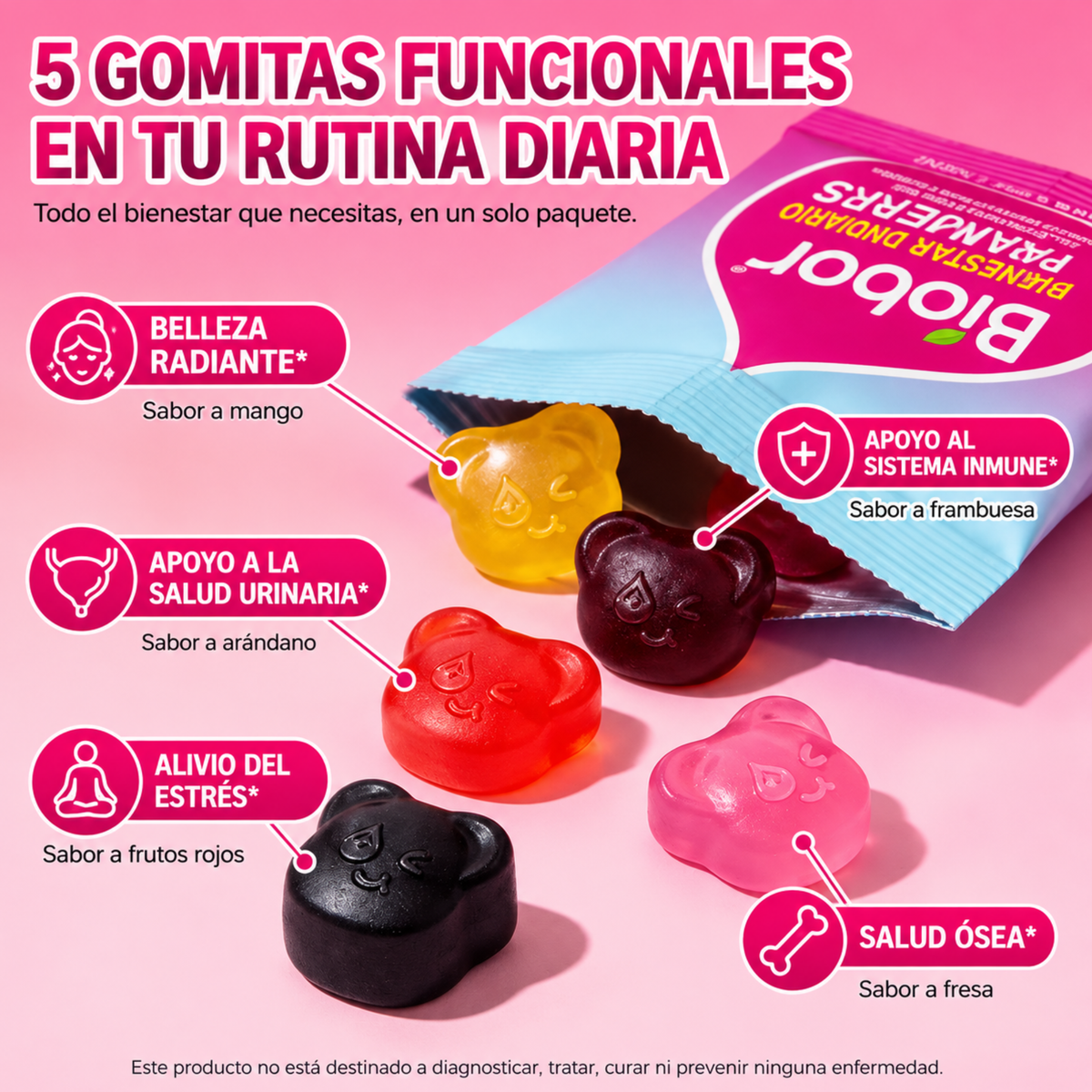 Gomitas 5 en 1 para Mujer| Energía, Estrés, Belleza y Bienestar