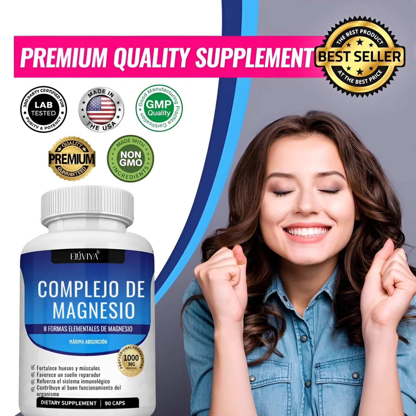 Elúviya® – Magnesio Complex para Relajación, Bienestar y Deshinchazón 90 Capsulas