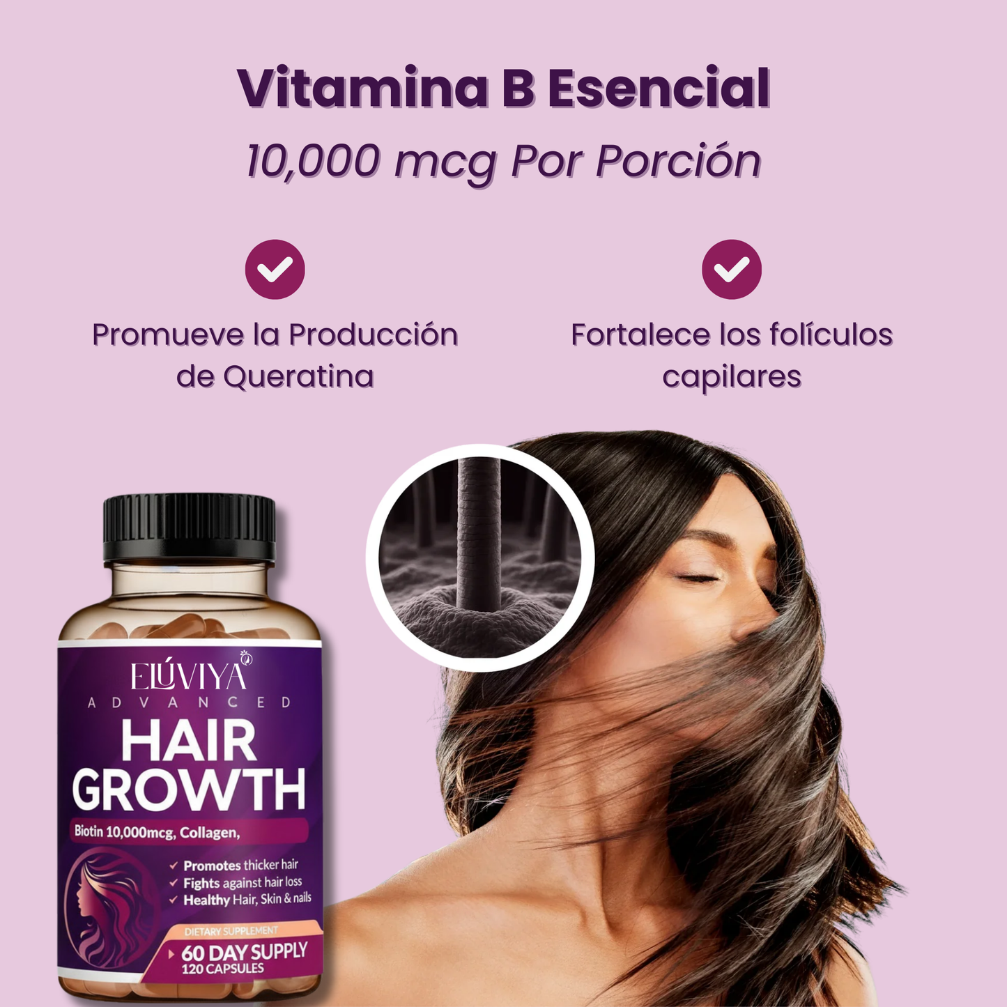 Elúviya® - Vitaminas Avanzadas para el Pelo - Resultados Reales para Cabello Fuerte y Abundante