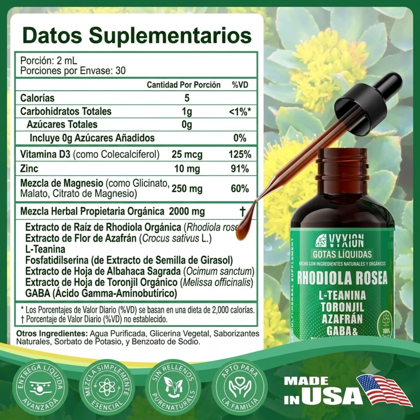 VYXION Organic 10 in 1 Rhodiola Rosea Liquid Drops
